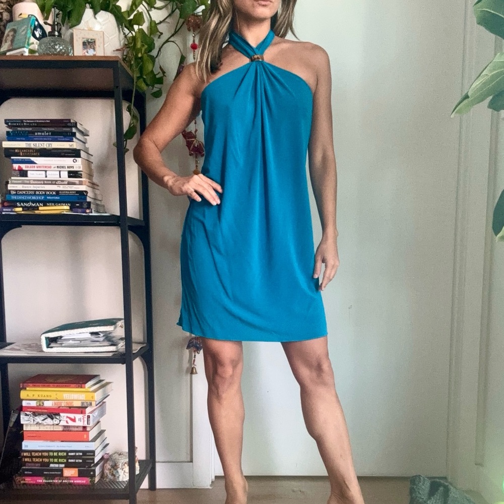 Trina Turk Sleeveless Halter High Neck Mini Swing Dress, size 0
